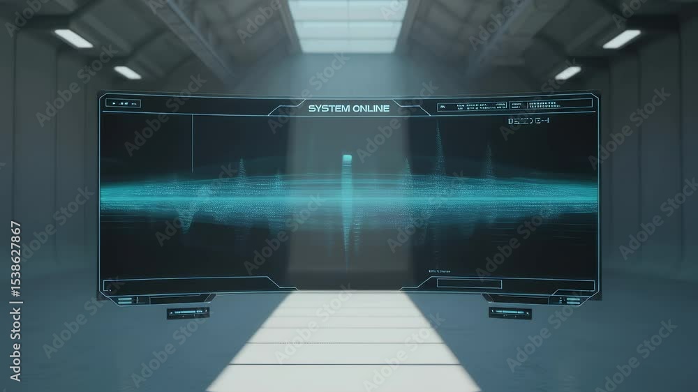 Poster digital audio visualization: a futuristic digital display showcasing audio waveform visualizations, 