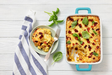 twice baked potato casserole in a baking dish