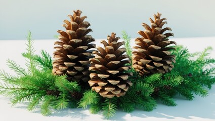 Fototapeta premium Fresh cypress branch with cones isolated on white background. Cupressaceae.