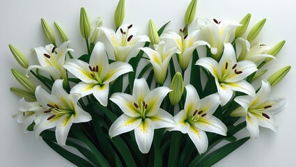 Obraz premium Fresh white lily flowers branch isolated on white background.