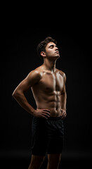 Fototapeta premium Athletic Man Bodybuilding Enjoying the Fitness on a Dark Background