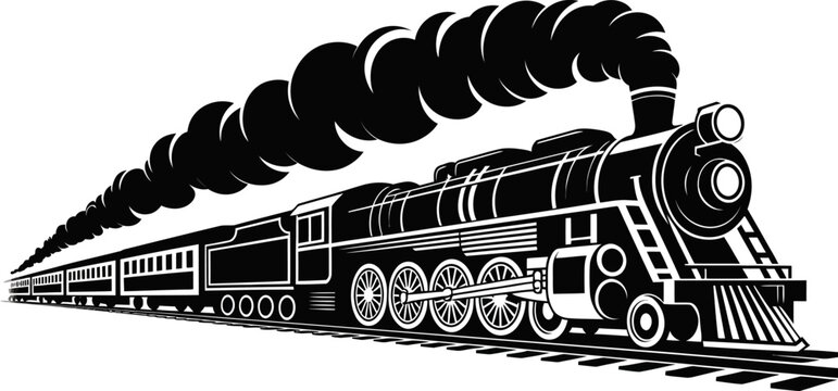 Vector illustration of a vintage steam train locomotive engine with smoke on a white background art design editable stock vector illustration