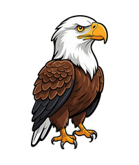 Obraz premium Bald eagle head sticker with sharp golden beak and intense eyes, Featuring white feathers and dark brown accents, outlined in a clean sticker-style border, transparent background