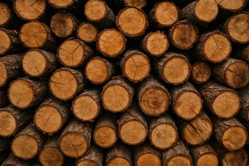 Gordijnen Stack of chopped firewood prepared for burning © CreativeBro