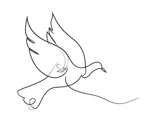 Elegant Single Line Drawing of a Dove in Flight Peace Symbol Minimalist Bird Art