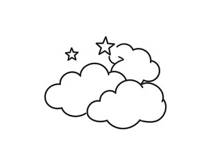 Obraz premium Dreamy Night Sky Illustration Clouds Stars Line Art Simple Design Graphic