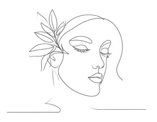 Poster encadré Elegant Woman s Face One Line Art Minimalist Botanical Illustration Serene Beauty Line Drawing