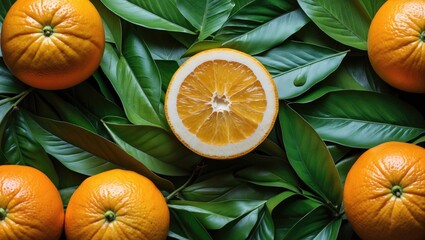 A picture of a citrus fruit with a green leaf