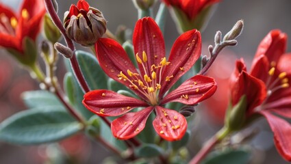Fototapeta premium Close-up of the distinctive flowers on a honey spurge shrub