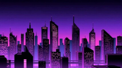 Vibrant urban skyline at dusk with glowing buildings and a serene water reflection - Powered by Adobe