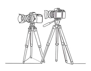 Two DSLR Cameras Mounted on Tripods Sketch Style Photography Equipment Illustration