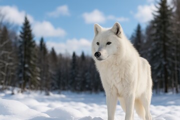 Naklejka premium A solitary Arctic Wolf wandering through the forest