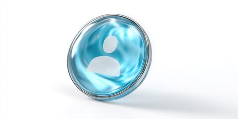 Blue circular user icon with silver rim on white background