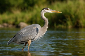 Fototapeta premium A heron standing in shallow water