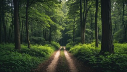 Obraz premium Journey across a dense woodland trail