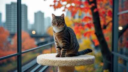 Adorable cat residing in a cozy apartment.
