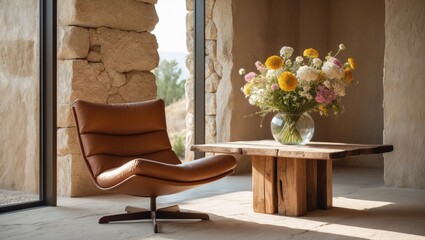 Comfortable chair with a plush cushion invites you to relax and enjoy the view from the window. The chair is situated in a bright and airy room, providing a moment of peace and quiet to simply enjoy.