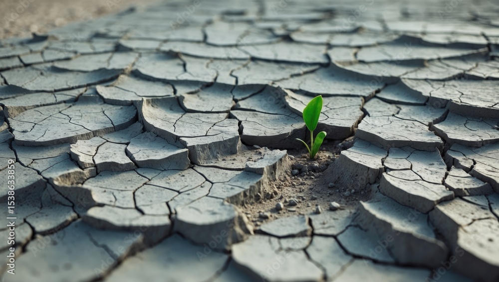 Poster a close-up of cracked earth showing dry and parched ground with multiple deep fissures and cracks fo