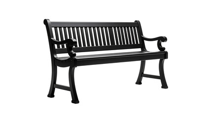 Black metal park bench isolated on transparent background