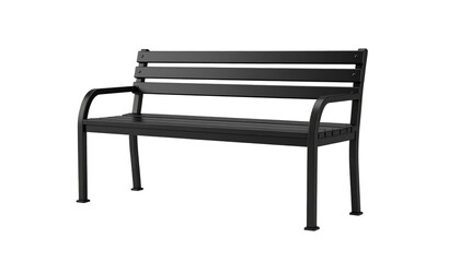 Black metal park bench isolated on transparent background