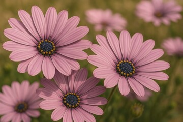 Fototapeta premium Detailed view of vibrant purple daisies