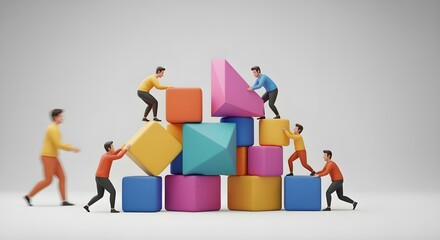 Teamwork building blocks collaboration 3d illustration