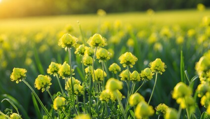 Obraz premium Detailed view of vibrant rapeseed blossoms in a lush field