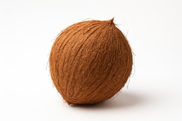 Single coconut on a plain white backdrop