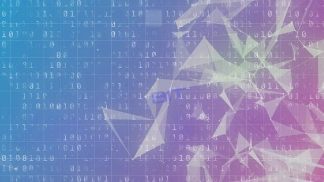Loop starting scrolling binary grid, rotating mesh with nodes in digital space, revealing BIT label