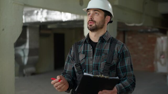 Angry furious man Caucasian guy builder stressed mad control building problem construction shout foreman inspector architectural project trouble engineering industry male architect engineer write plan