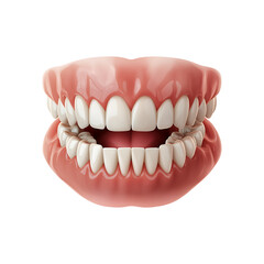 Full Set of Realistic Dentures with Pink Gums and white teeth Isolated on transparent background, png