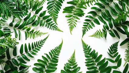 Detailed shot of a lush green fern houseplant against a white background