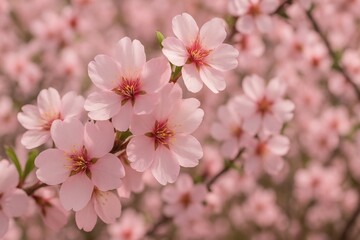 Detailed view of rosy almond flower clusters