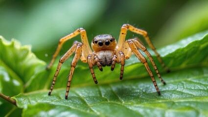 Detailed view of a small spider among garden plants