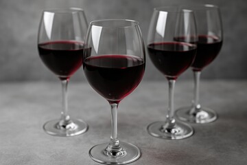 Detailed shot of a glass of red wine on a grey background