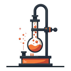 Illustration of a Chemistry Experiment Setup with Round Bottom Flask and Orange Liquid, Science Concept