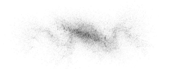 Black coal dust, black sand dot effect, ground black pepper, black dot gradient, grunge. Paint splashes, black grain texture without background, vector, png.	

