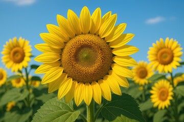 Obraz premium Detailed view of vibrant yellow sunflowers in a garden setting