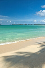 Fototapeta premium Port Barton, Palawan Philippines - December 23 2023 - Beautiful coastline and turquoise water at the Port Barton Beach in San Vicente, Palawan in the White Beach near Port Barton