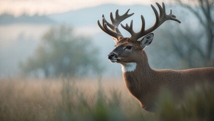 Naklejka premium Close-up of a Whitetail Buck Deer with a Large Trophy Antler Rack During Hunting Season