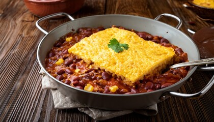 chili casserole with cornbread topping vertical