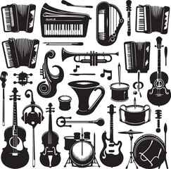 Set of music instrument silhouettes