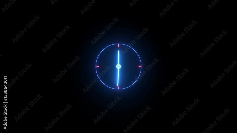 Poster neon light analog clock animated on black background. 24 hours day fast speed on black background. a