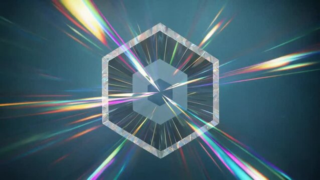 A kaleidoscope of lights converges in a hexagonal tunnel, shuttling through space.