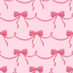 Seamless pattern with cute bow knots and ribbons. Trendy hair braiding accessory. Editable vector illustration for wrapping paper, packaging, fabric, wallpaper, phone case etc.