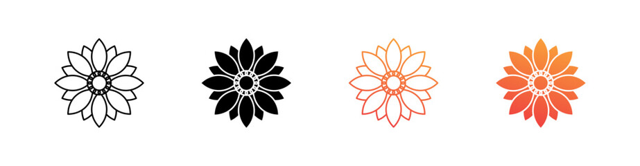 Sunflower Multiple Style Icon Set Vector 