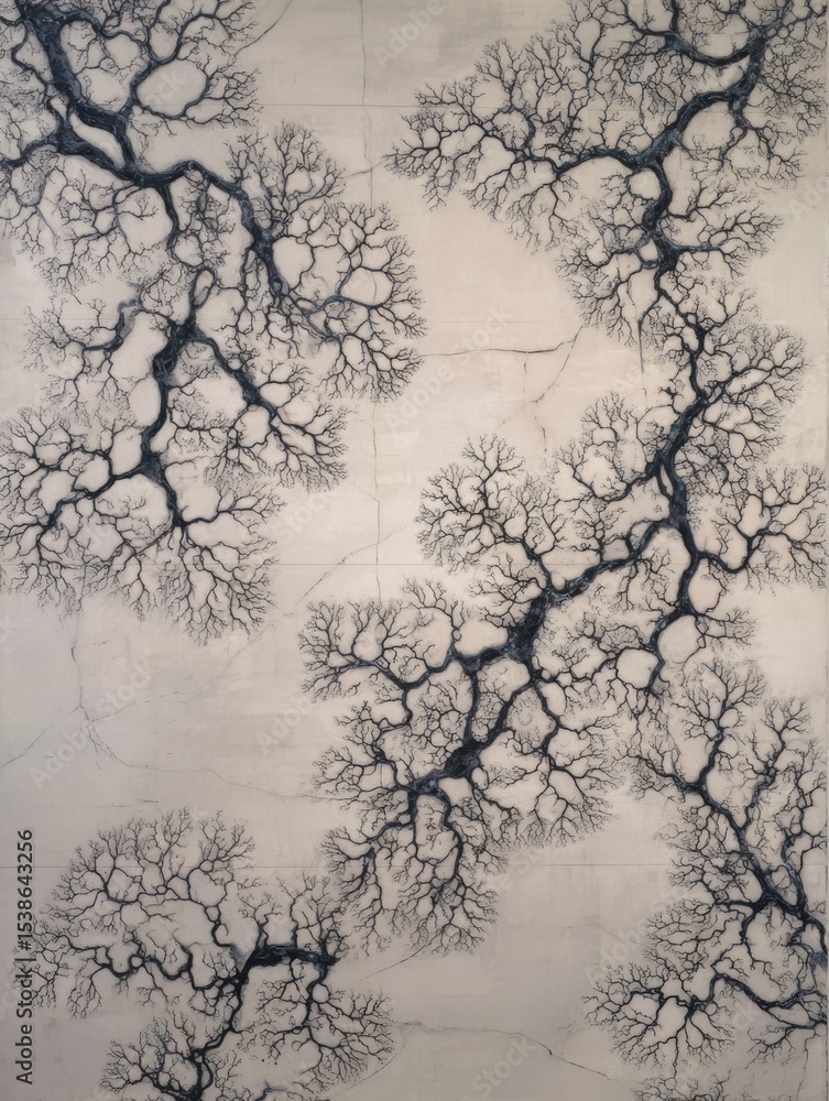 Poster Intricate Tree-Like Neurons Form a Captivating Pattern on a Muted Canvas With Subtle Textures