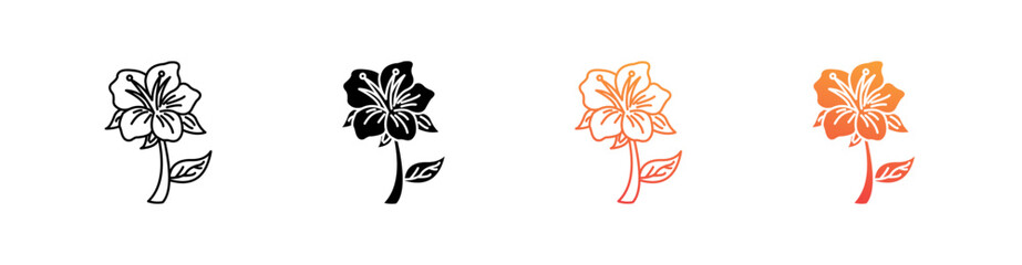 Azalea Flower Multiple Style Icon Set Vector 