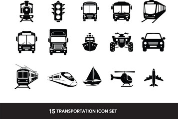 Vector Transportation Icon Set: 15 Simple, Modern Illustrations for Design Projects