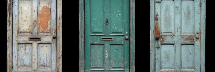 Three Old Doors with Distressed Paint Finish